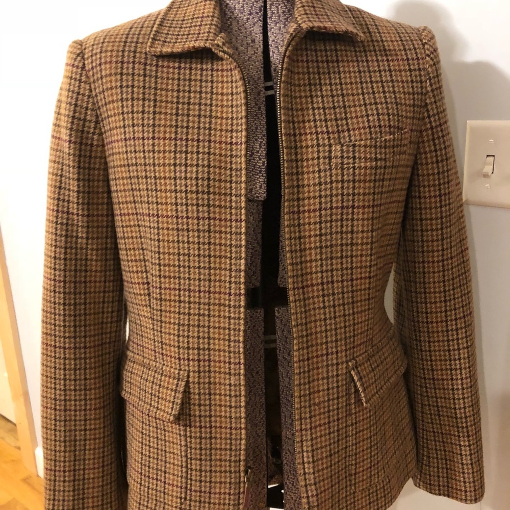 Ralph Lauren Zip Suit Blazer Plaid Brown